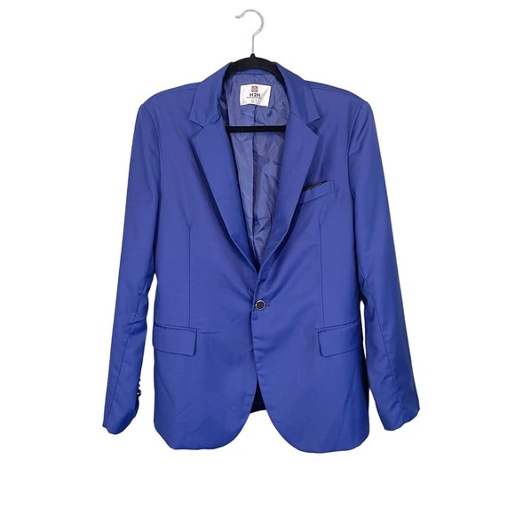 H2H Men's Blue Collared Formal One Button Long Sleeve Blazer Jacket Suit Medium - Picture 1 of 12